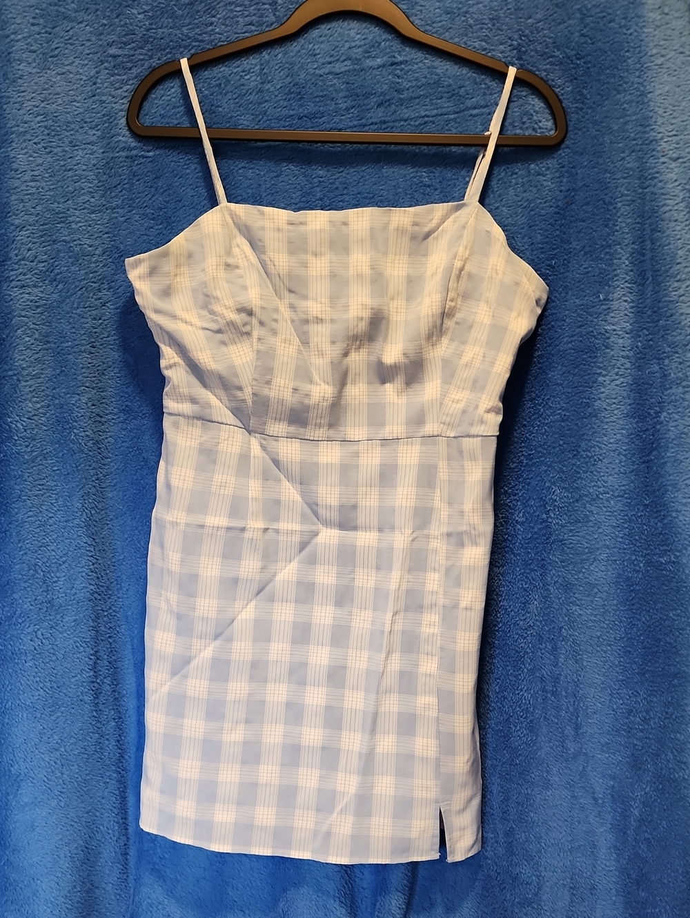 bp Light Blue Gingham Spaghetti Strap Mini Dress